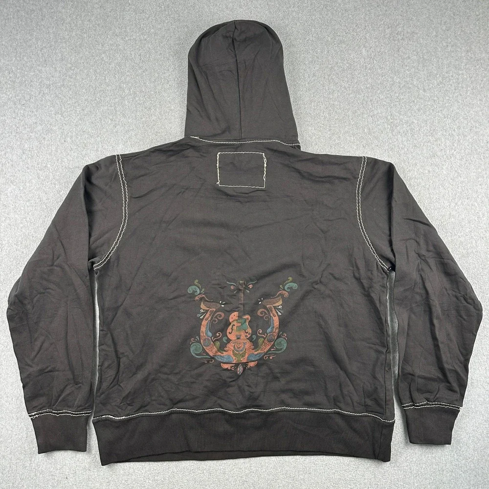 True Religion Hoodie Mens 5XL Black Pullover Big T Buddha Graphic Contrast